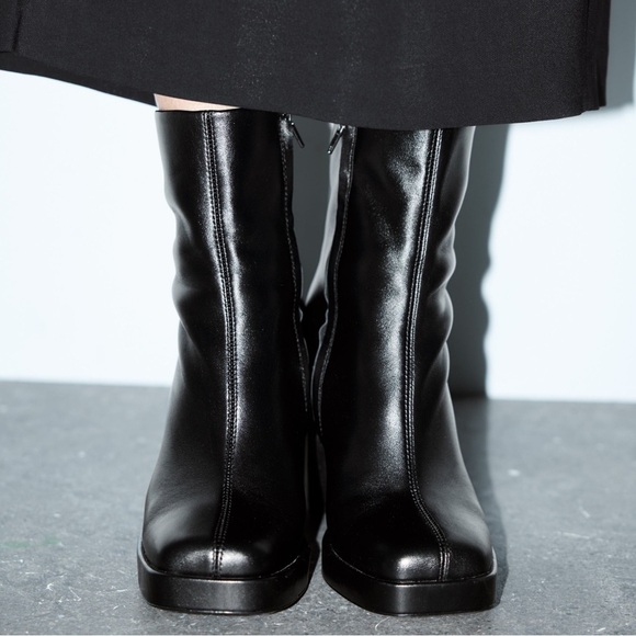 ZARA PLATFORM LEATHER HEELED ANKLE BOOTS - Picture 4 of 15